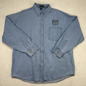 Vintage Harley Route 66 2001 Tour LA Loving Long Sleeve Denim Button Shirt USA